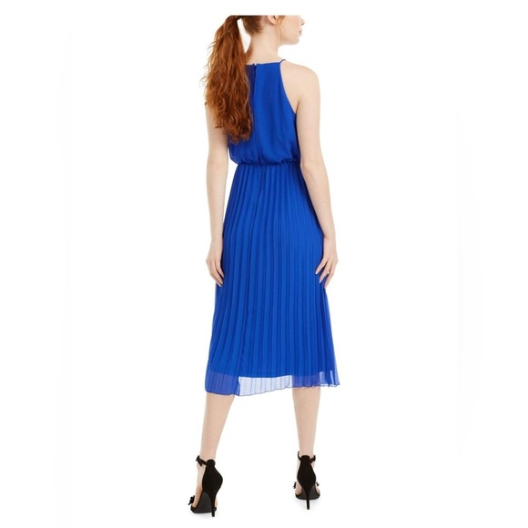 NWT Sam Edelman Blue Pleated Halter Midi Dress - Size 8 - Picture 3 of 11